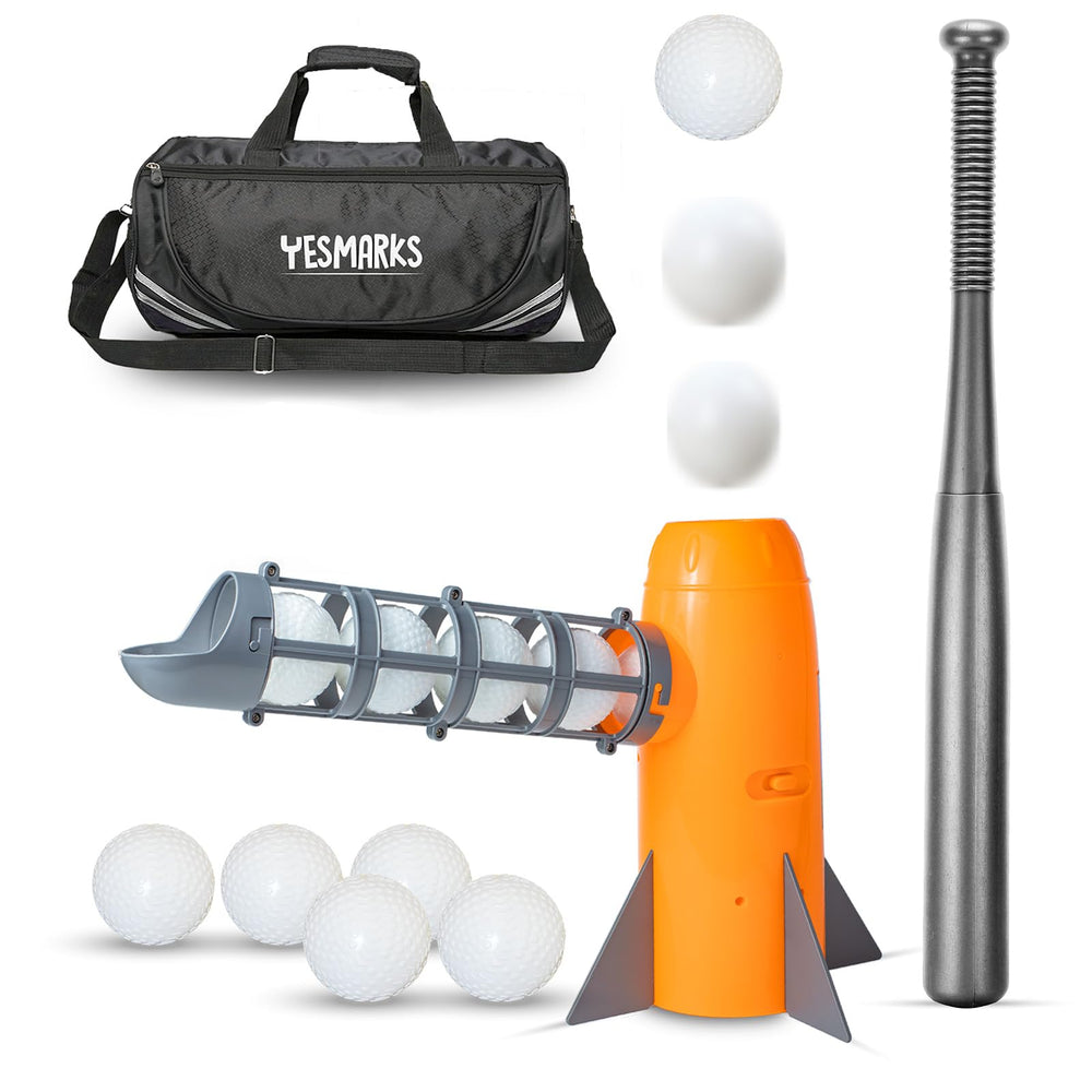 YESMARKS Kids Auto Baseball Pitching Machine ready for backyard batting practice
