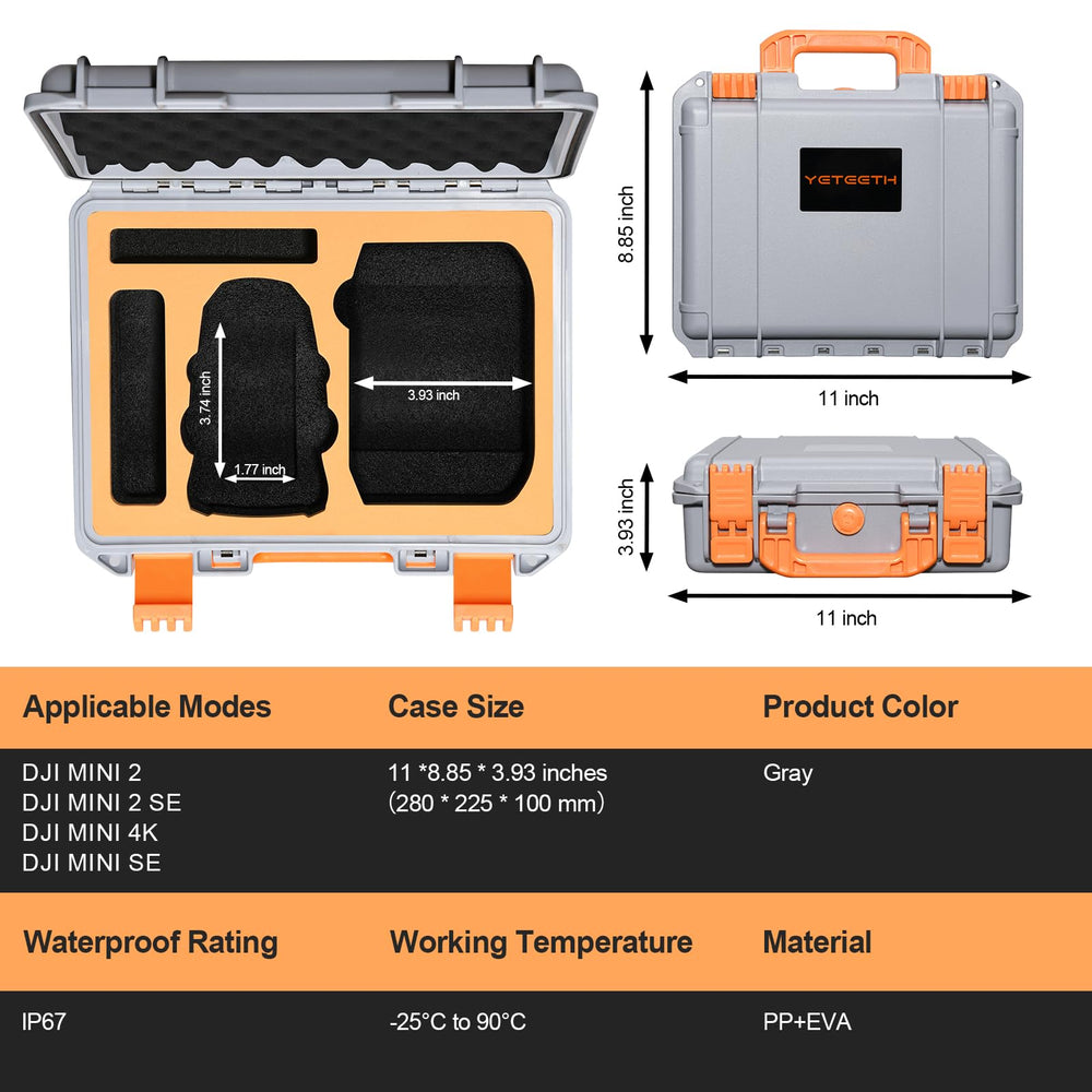 YETEETH DJI Mini 2 SE case features remote controller slot for secure transport.
