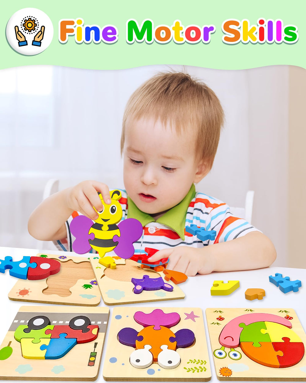 Yetonamr colorful wooden puzzle board enhances visual perception and problem solving for kids.