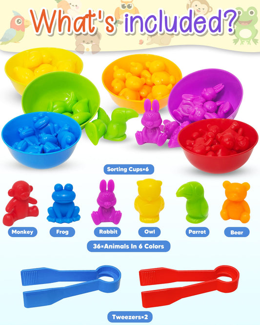 Yetonamr Montessori animal toys with bowls for color matching and tactile play.