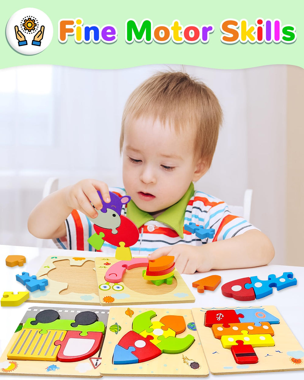 Yetonamr wooden puzzle with chunky pieces and smooth edges – easy grip for little hands.