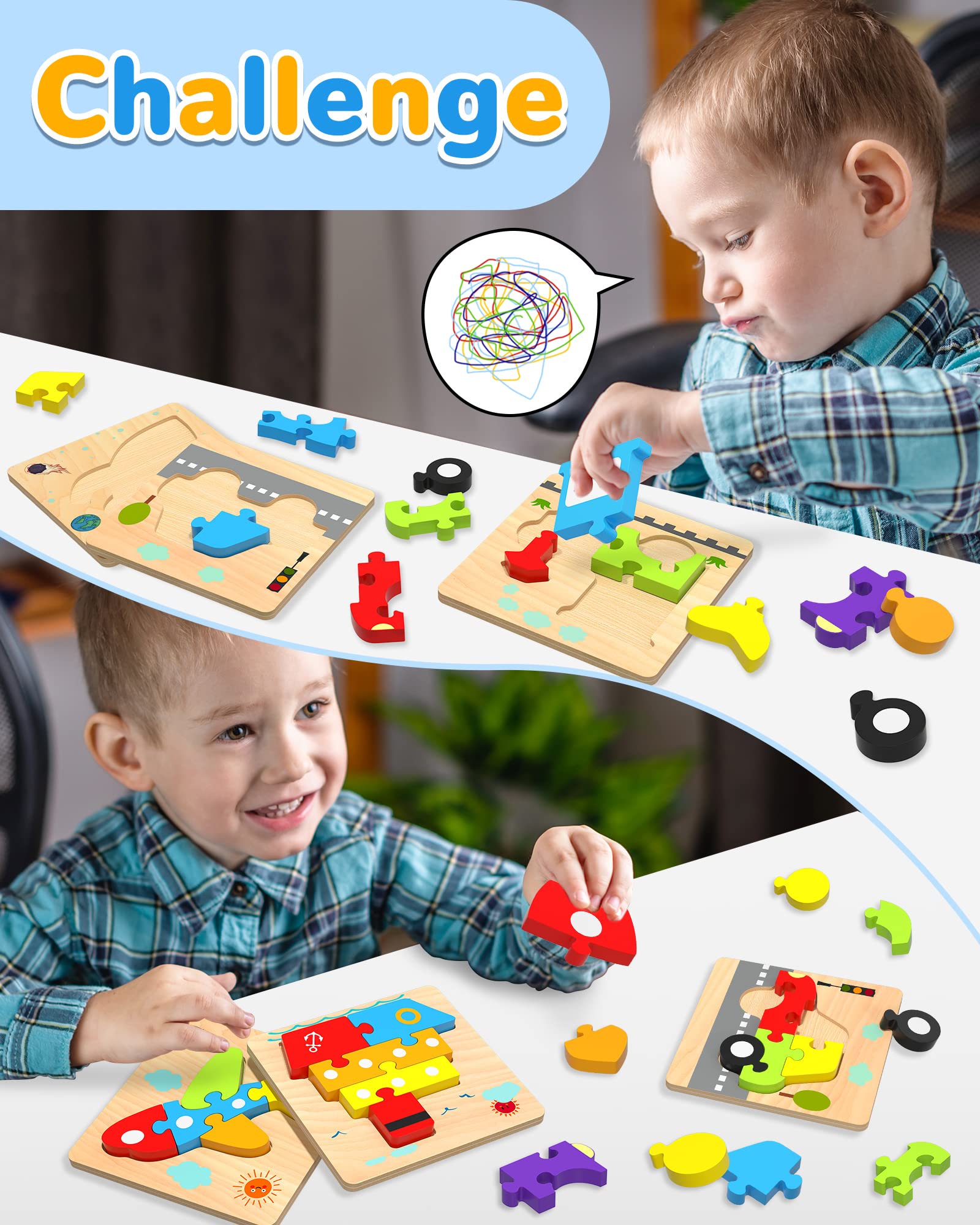 Yetonamr wooden toddler puzzles airplane boosts hand-eye coordination through color cues.
