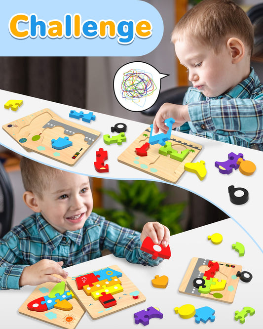 Yetonamr wooden toddler puzzles airplane boosts hand-eye coordination through color cues.