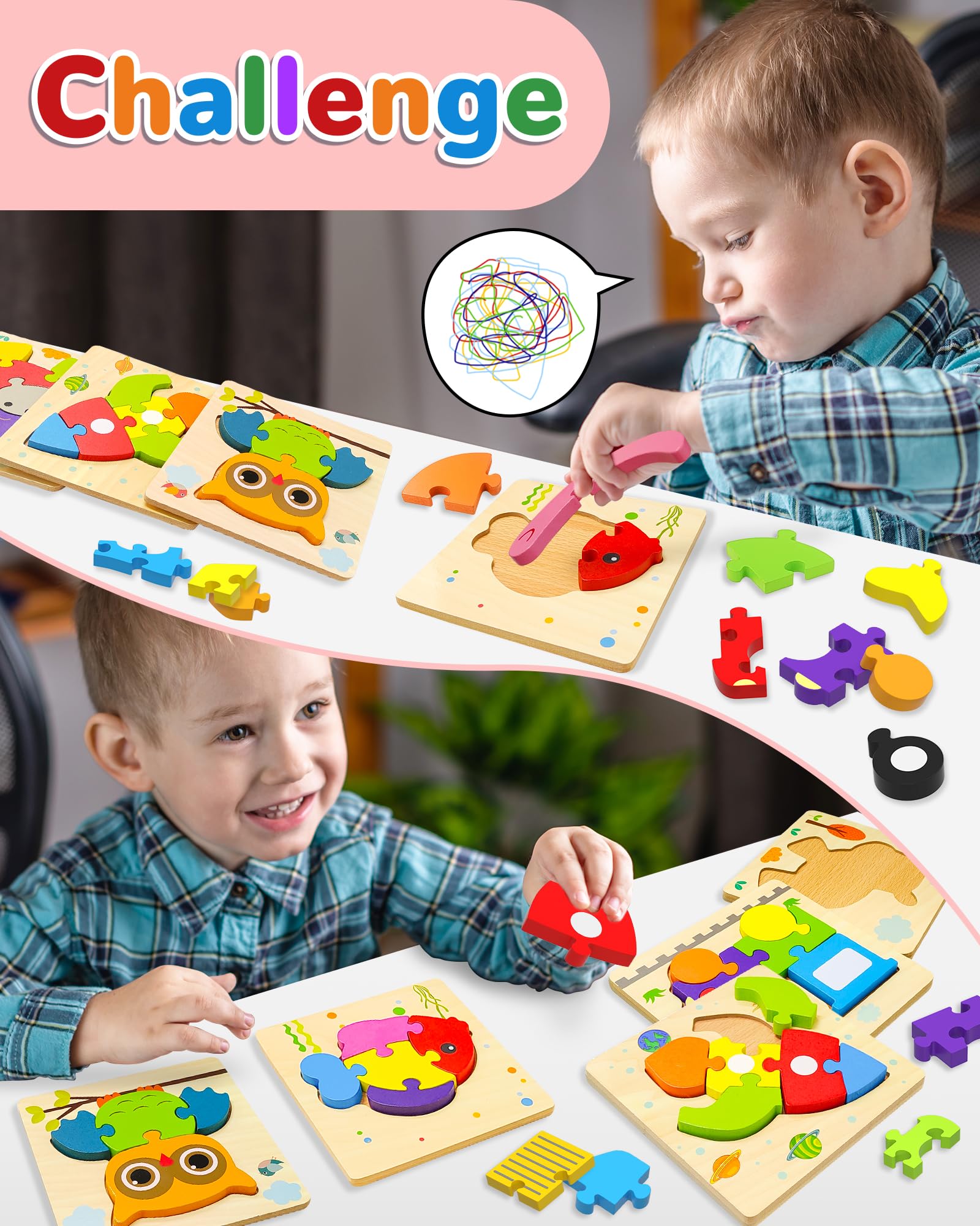 Yetonamr wooden toddler puzzles animals support color recognition and storytelling adventures.