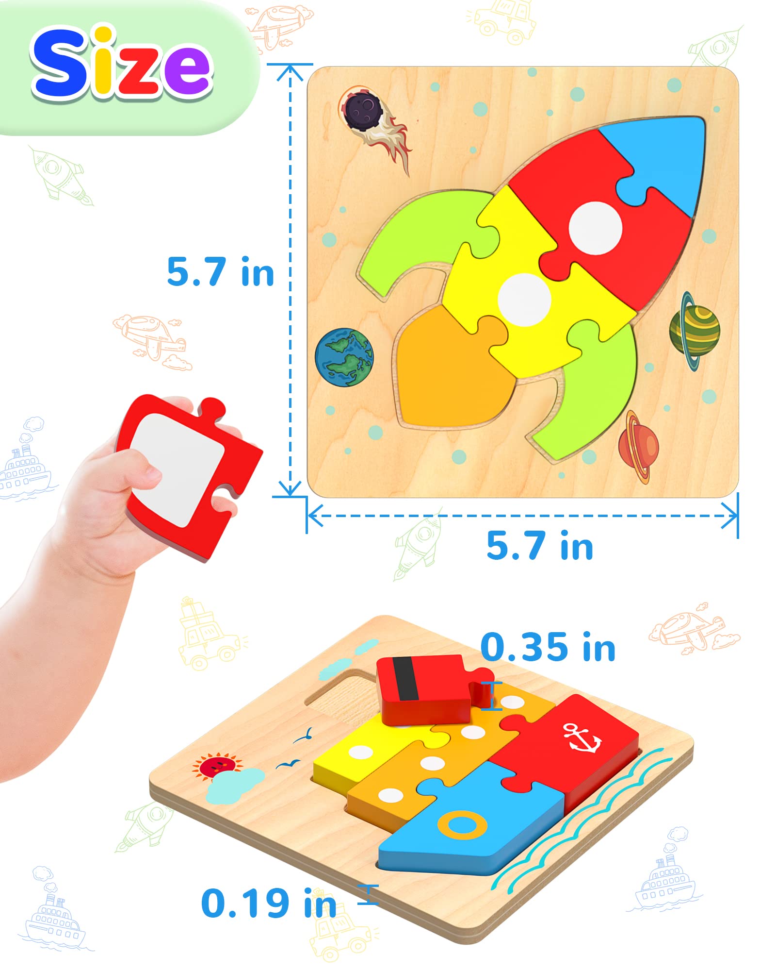 Yetonamr wooden toddler puzzle train builds focus and spatial awareness.