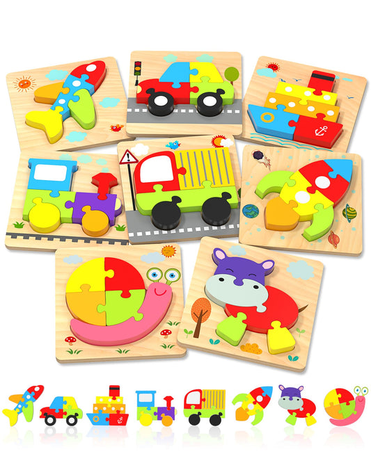 Yetonamr wooden toddler puzzles – vehicle shapes – promotes problem solving and hand-eye coordination.