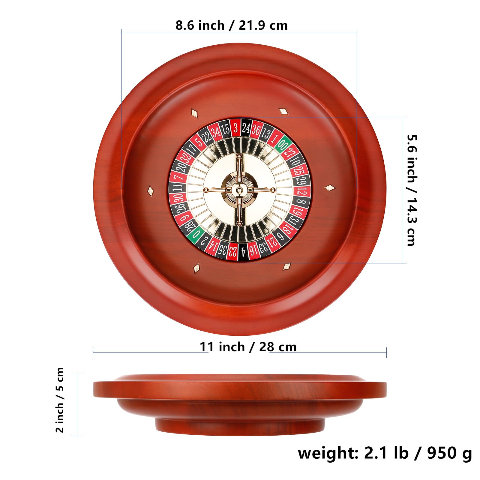 Ygebet wooden roulette wheel side view highlights smooth spinning for easy play.
