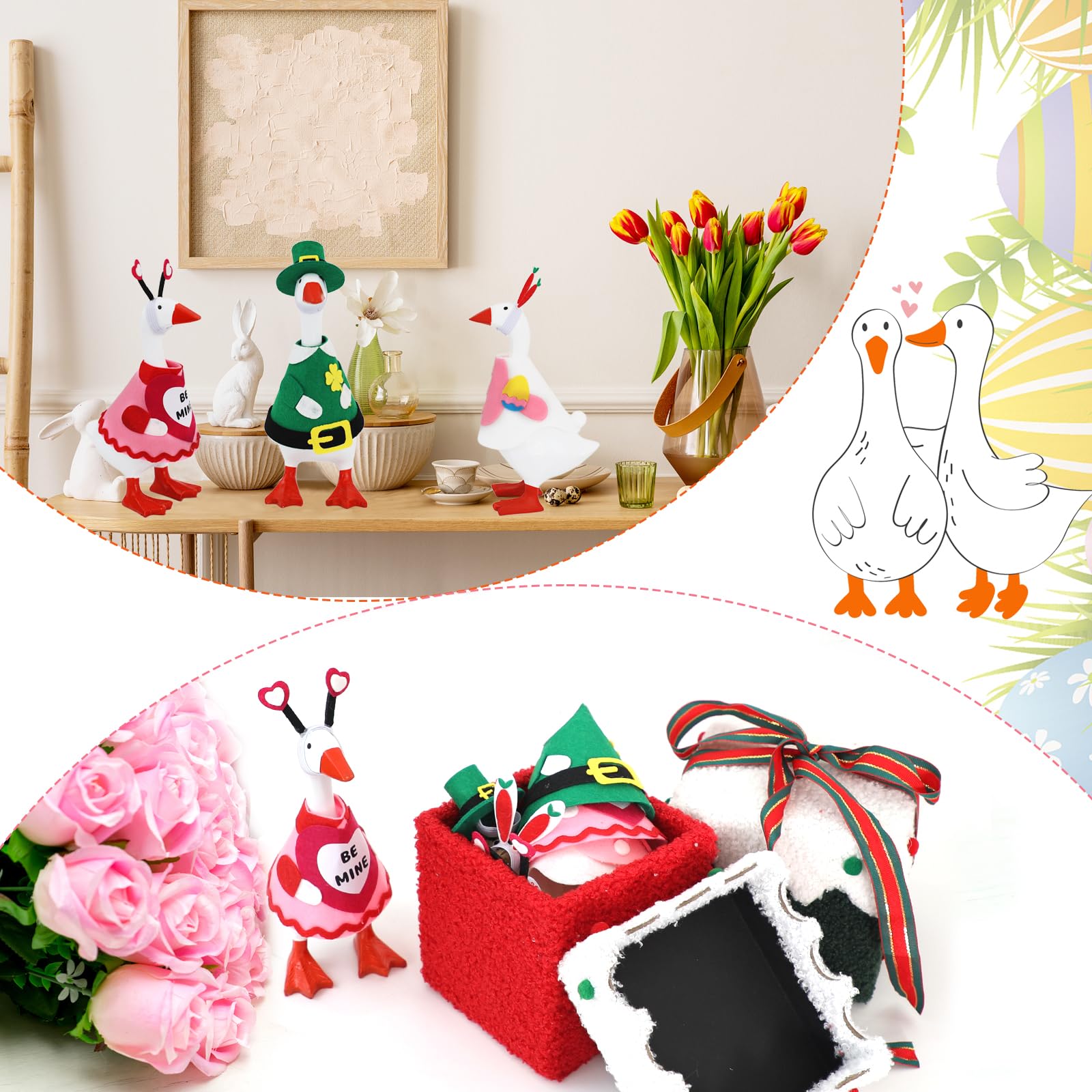 YGEINIT storage-friendly dress-up set keeps seasonal goose outfits ready.