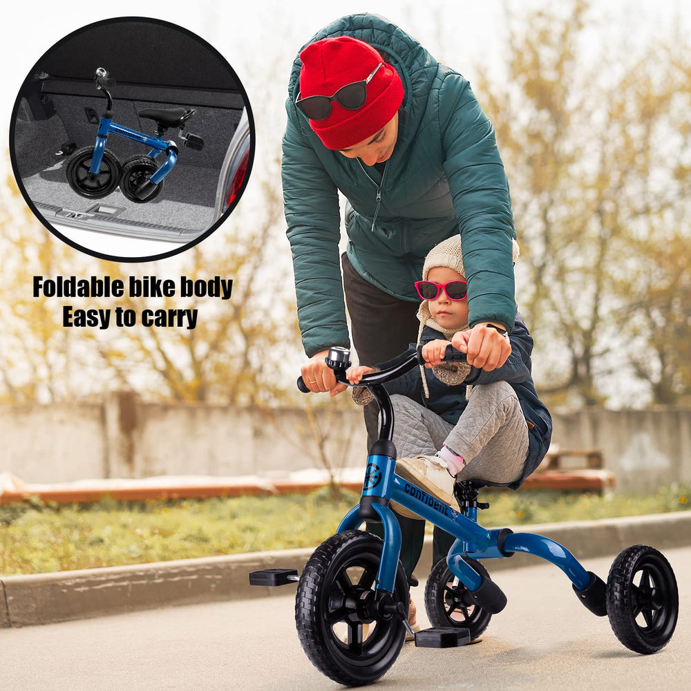 YGJT adjustable-seat tricycle lets growing toddlers ride comfortably at different heights.