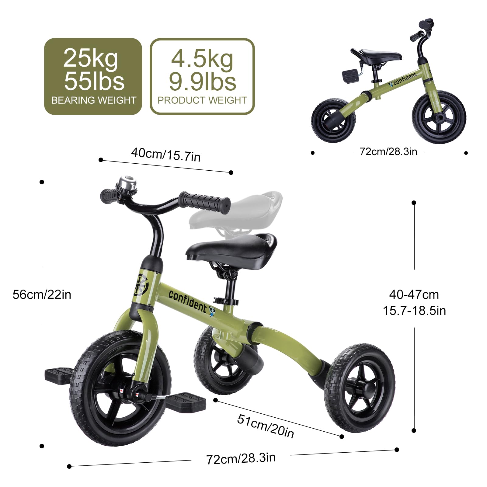 YGJT 3-in-1 tricycle army green assembly instructions for quick setup