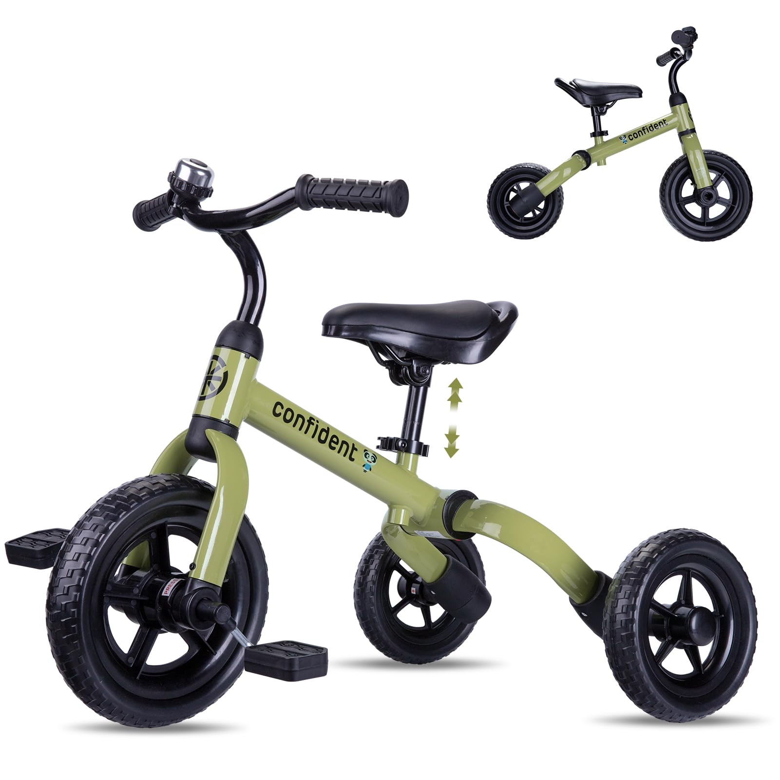YGJT 3-in-1 tricycle army green folded for compact storage and easy transport