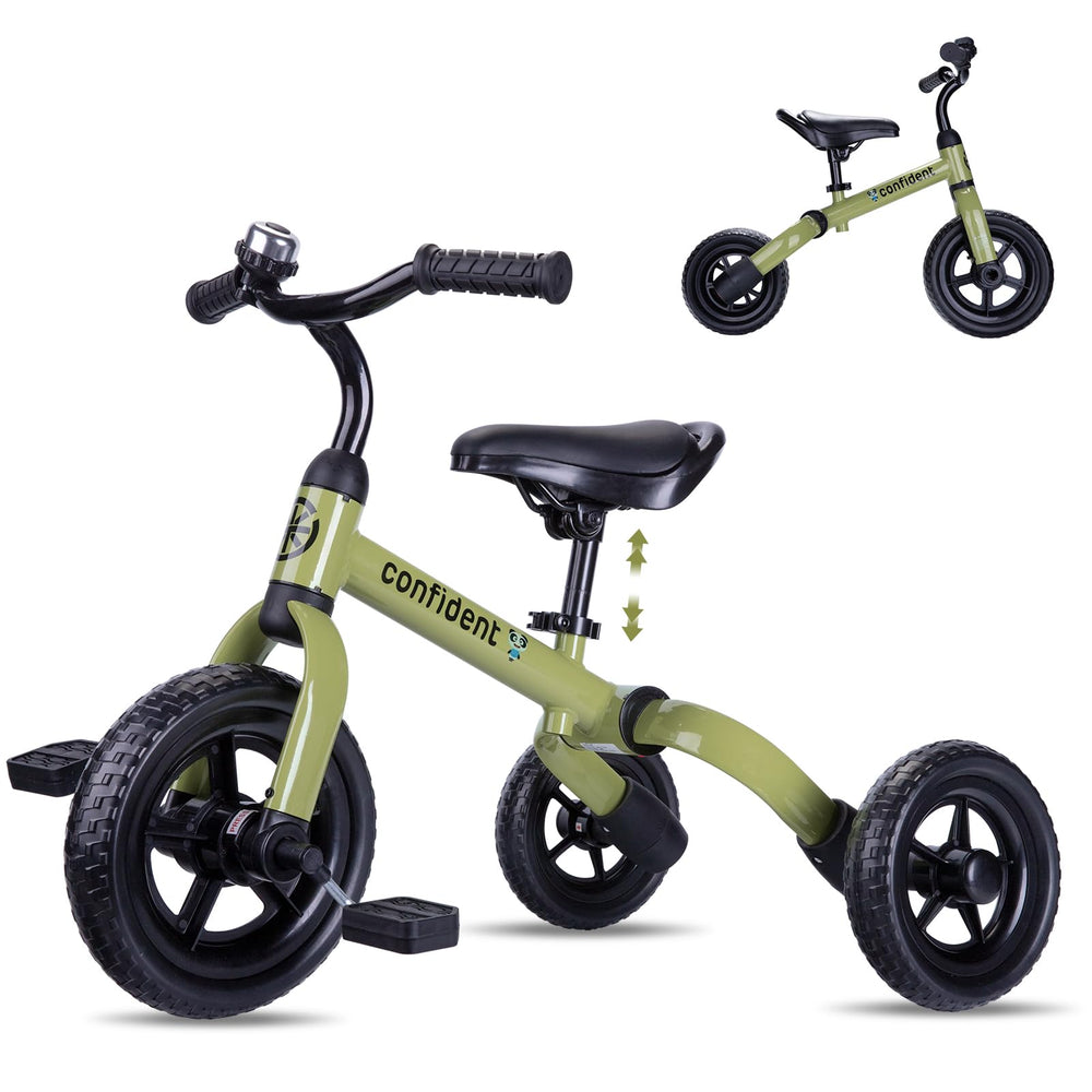YGJT 3-in-1 tricycle army green folded for compact storage and easy transport