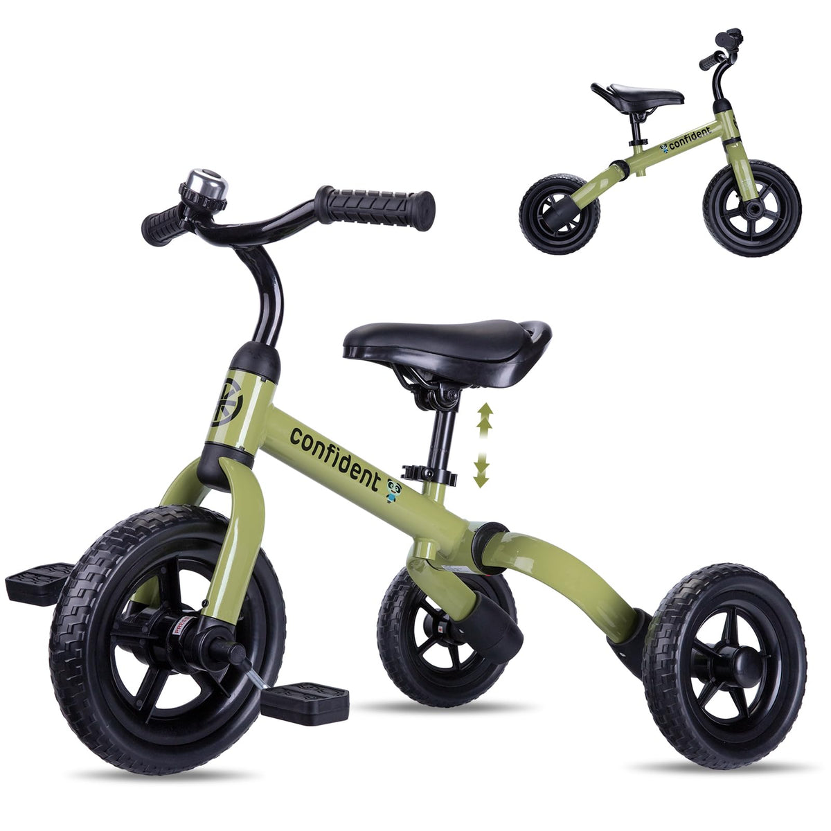 YGJT 3-in-1 tricycle army green folded for compact storage and easy transport
