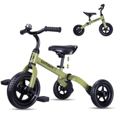 YGJT 3-in-1 tricycle army green folded for compact storage and easy transport