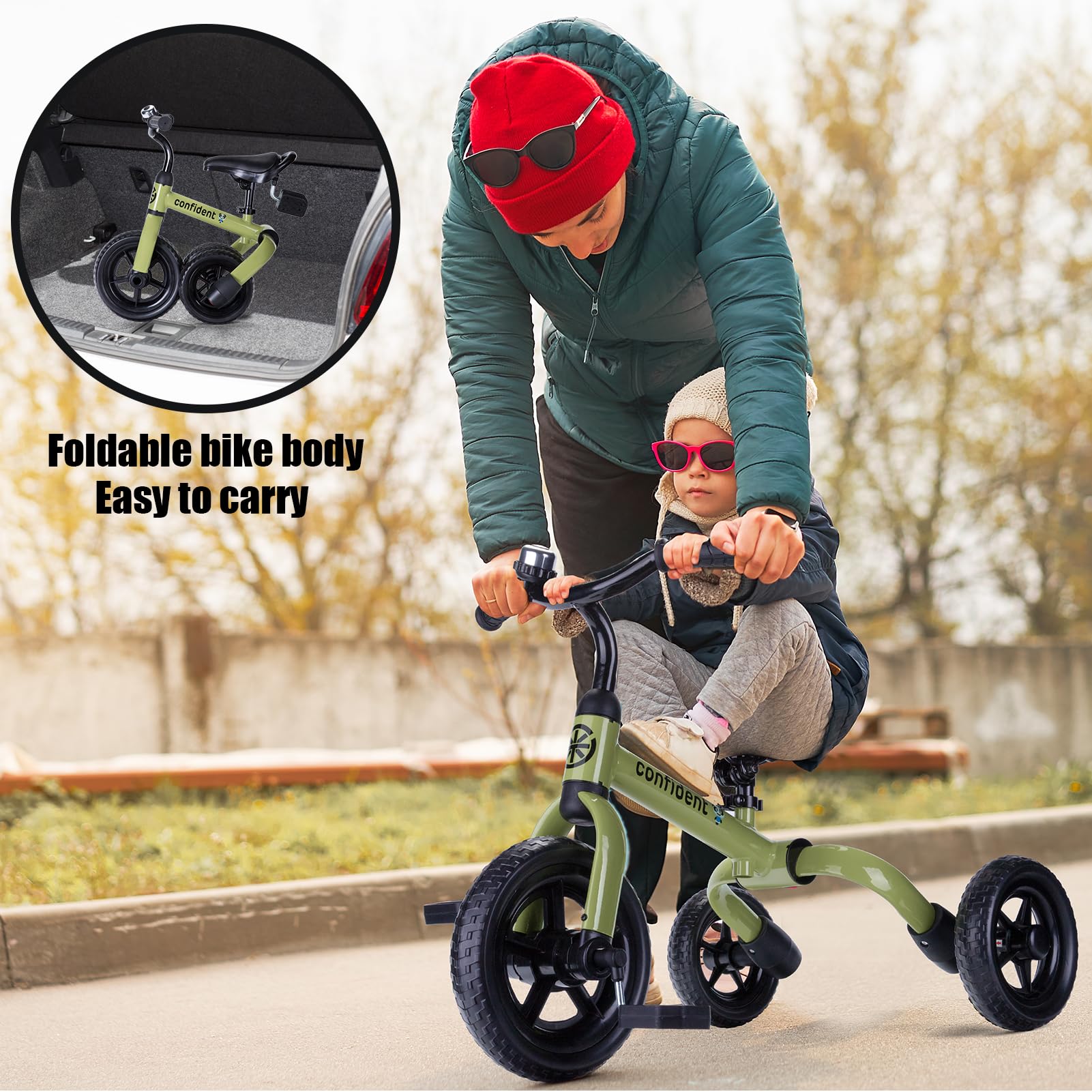 YGJT 3-in-1 tricycle army green gift-ready toddler ride-on