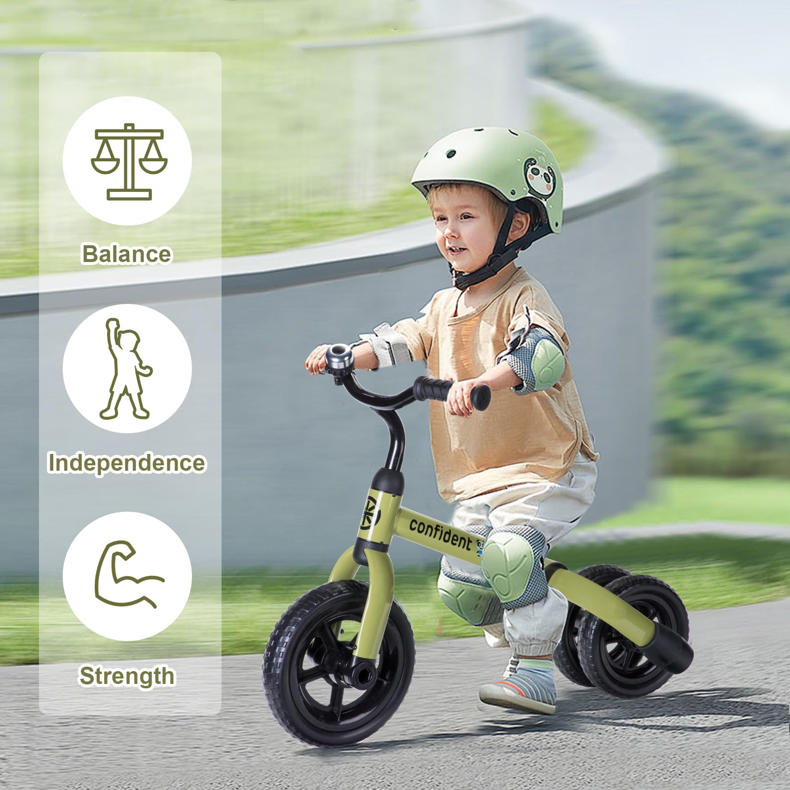 YGJT 3-in-1 tricycle army green adjustable seat for growing children
