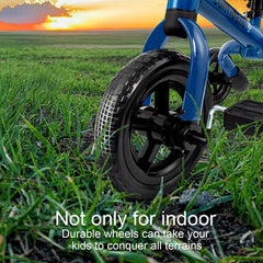 YGJT blue color tricycle design appeals to toddlers and parents seeking a sturdy ride-on.