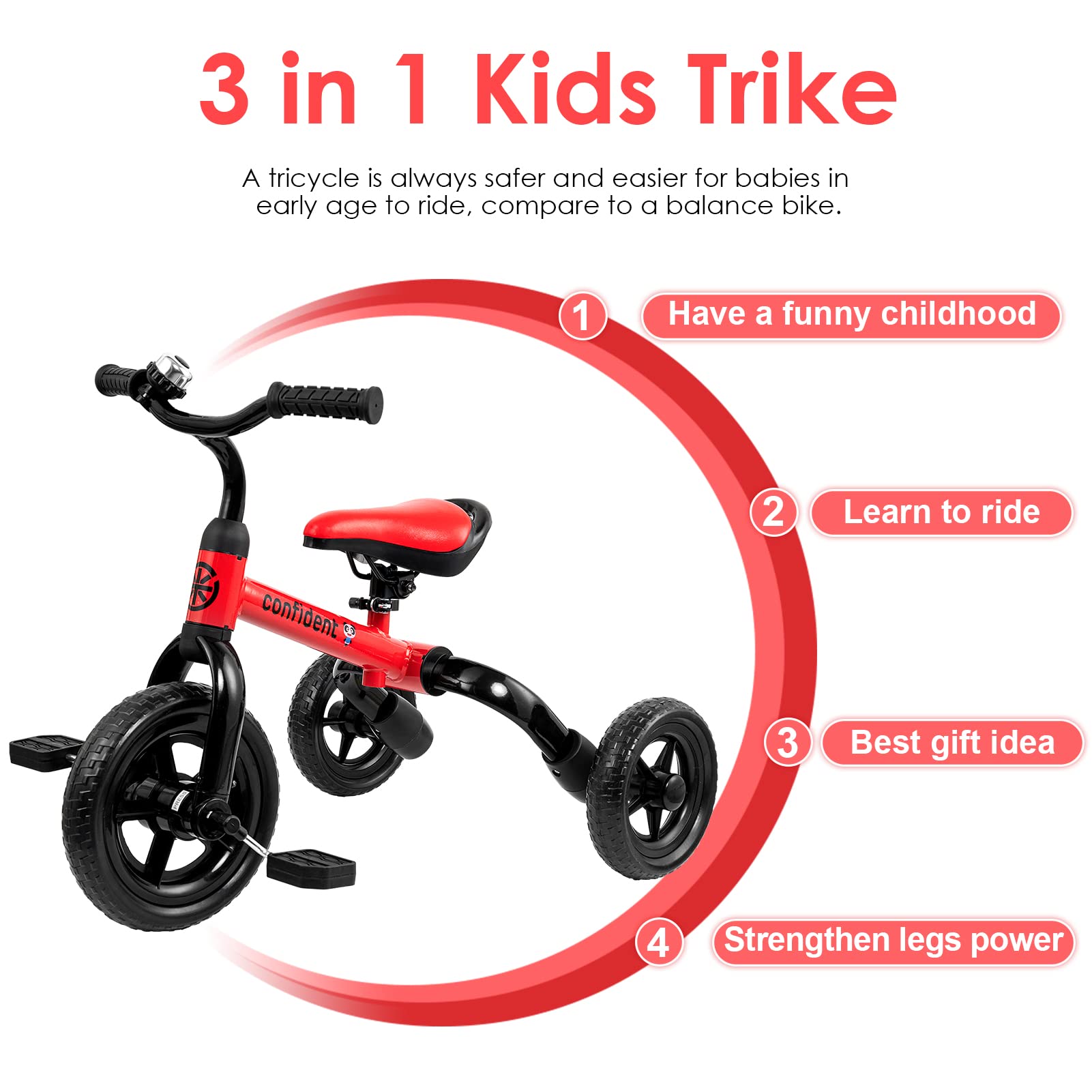 YGJT 3 in 1 tricycle with removable pedal for mode switching and learning balance.