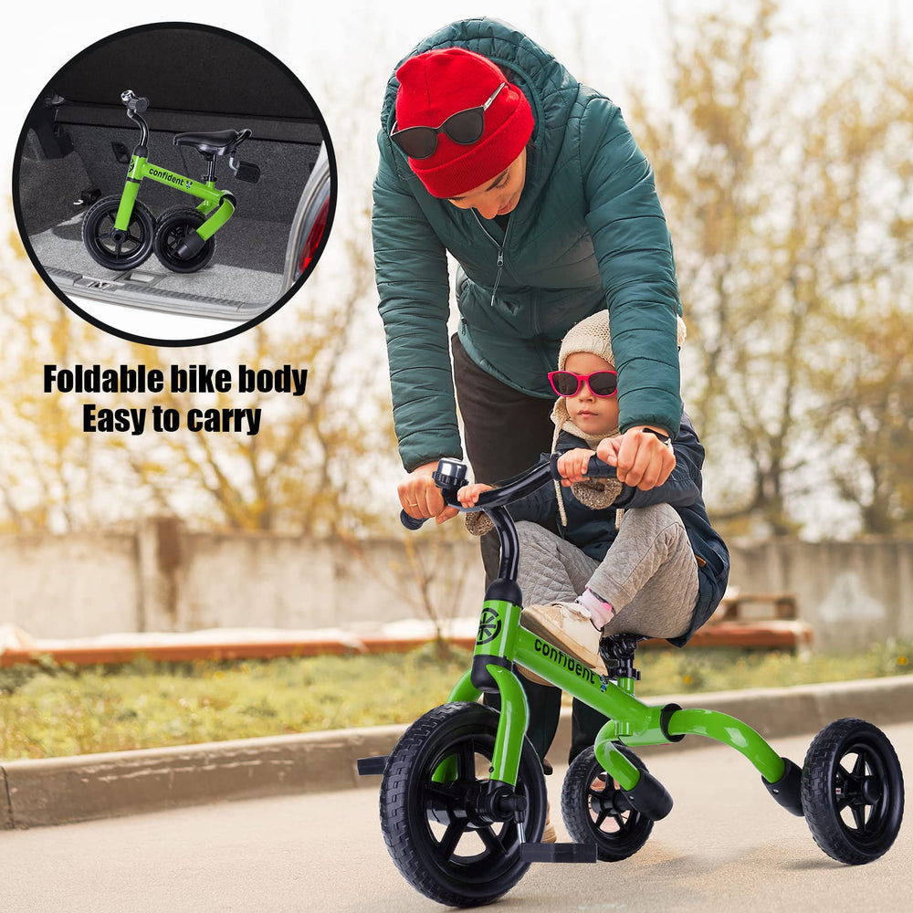 YGJT adjustable-seat tricycle green adapts as child grows