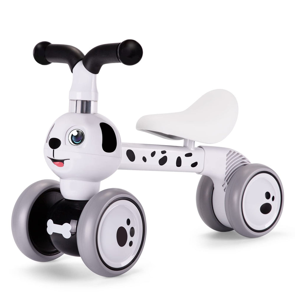 YGJT baby balance bike front view with spotty dog design