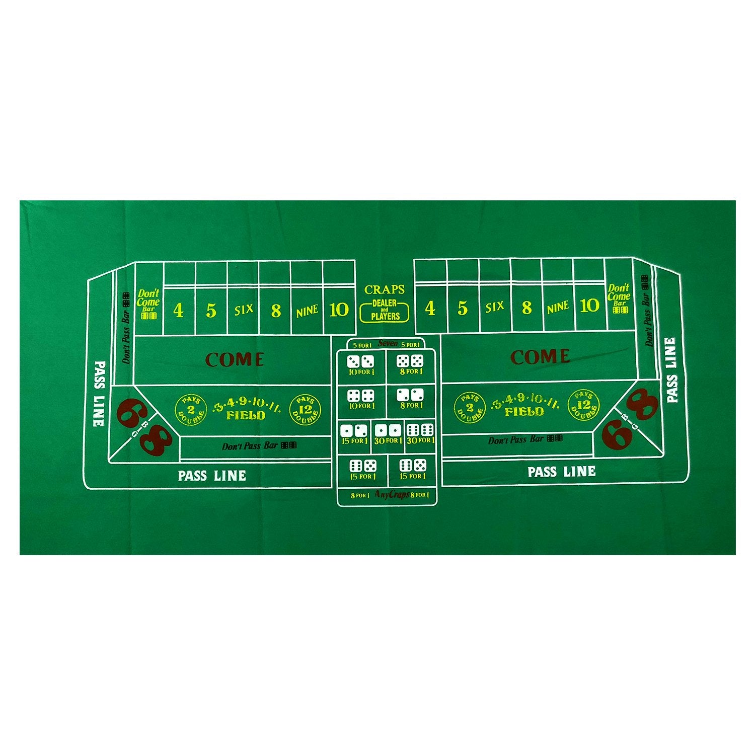 YH Poker craps layout on 36x72 green felt for authentic home casino nights