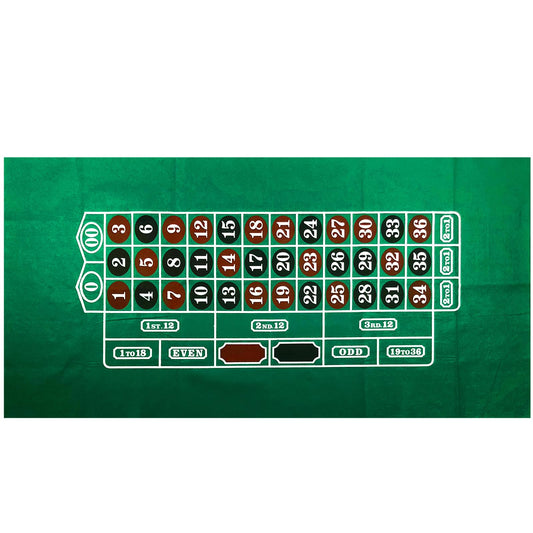 YH Poker roulette layout on green felt, 36x72 inches, ideal for home casino nights.