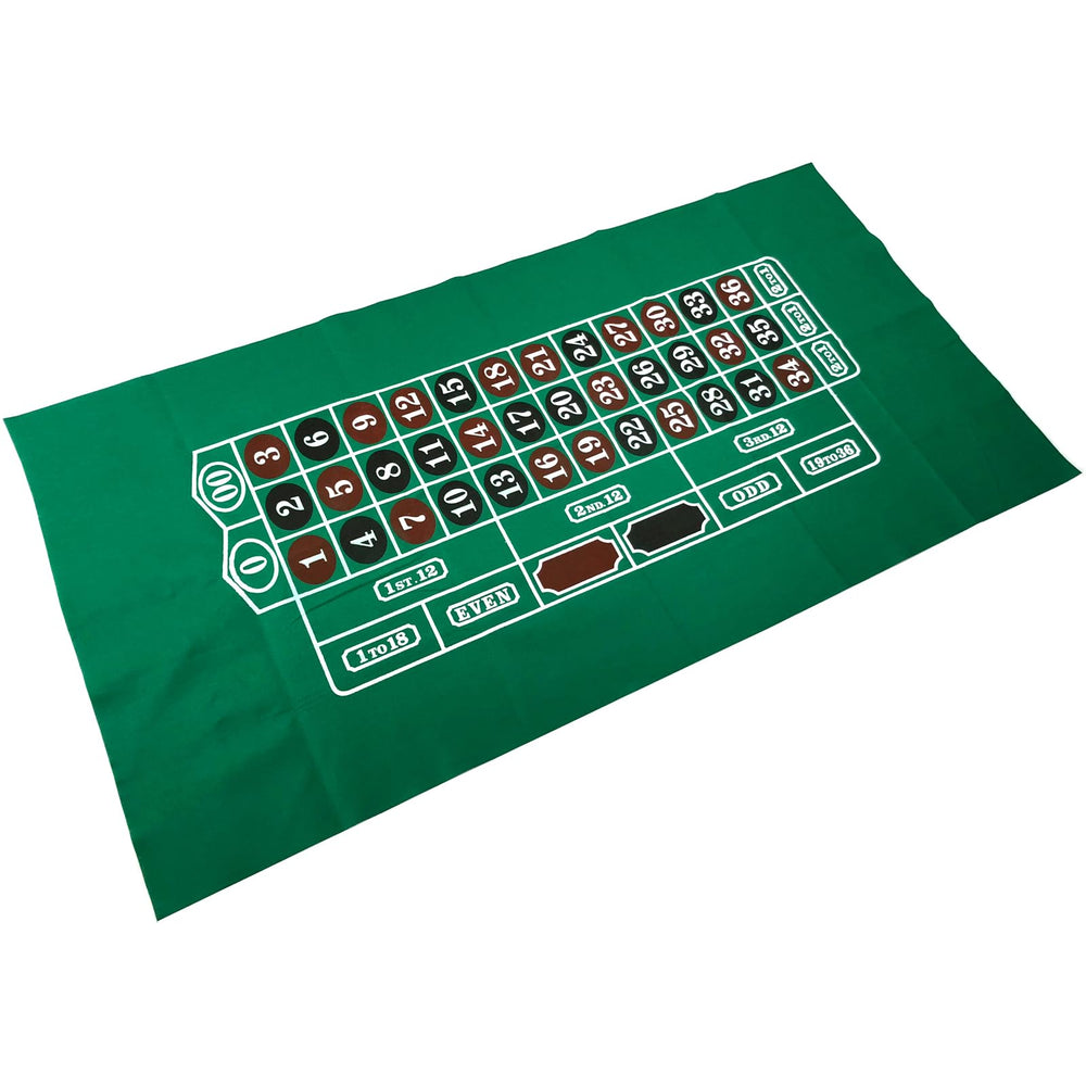 YH Poker roulette table layout rolled out on a table for quick setup.