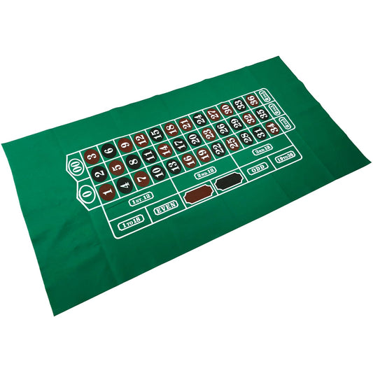 YH Poker roulette table layout rolled out on a table for quick setup.