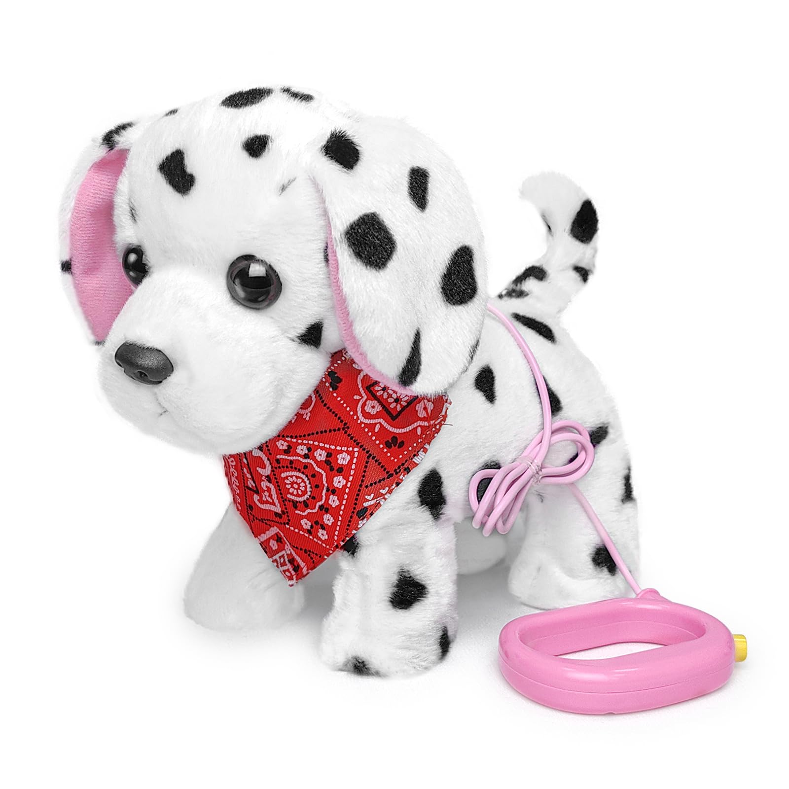 YH YUHUNG Dalmatian walking dog toy with leash for indoor pretend play.