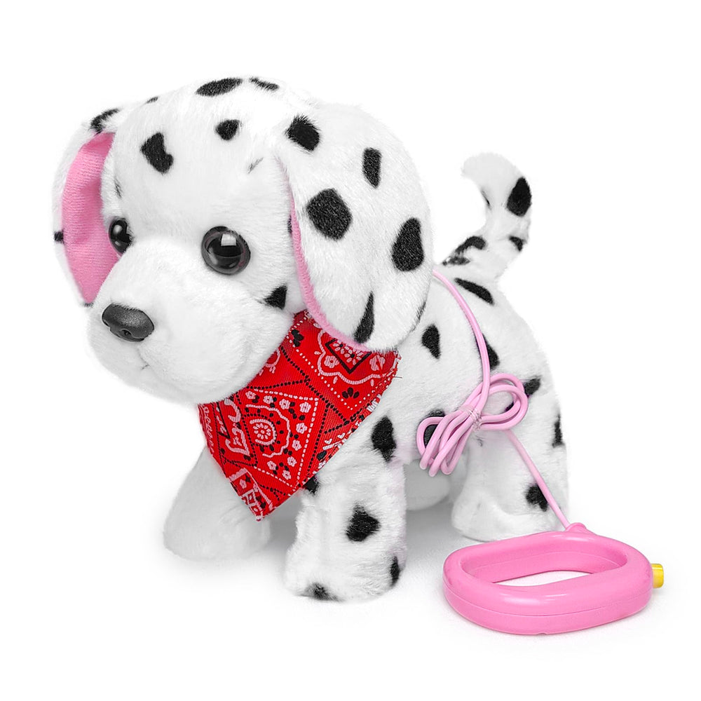 YH YUHUNG Dalmatian walking dog toy with leash for indoor pretend play.