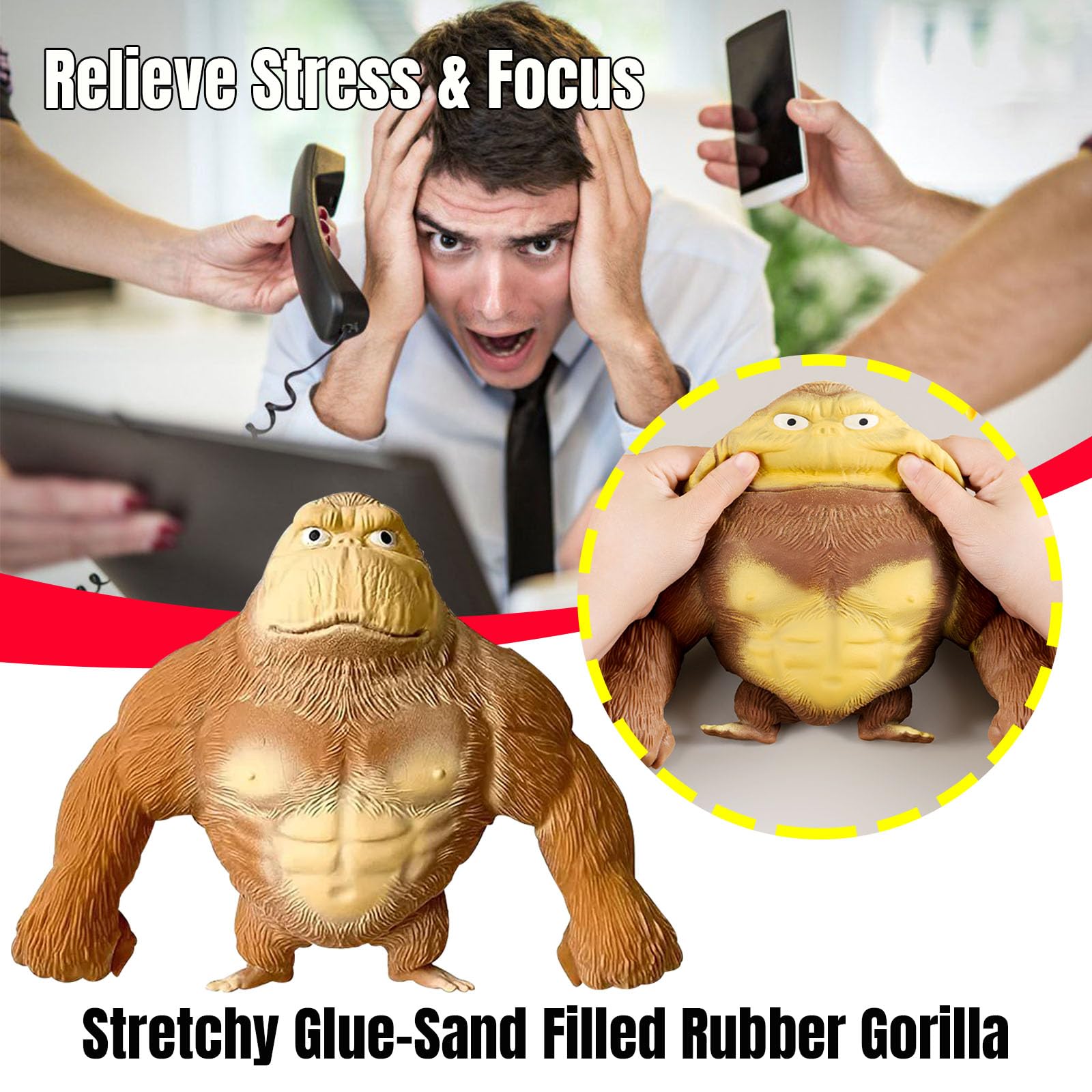YHan Stretchy Monkey Fidget Toy shown at office desk for focus and decompression.