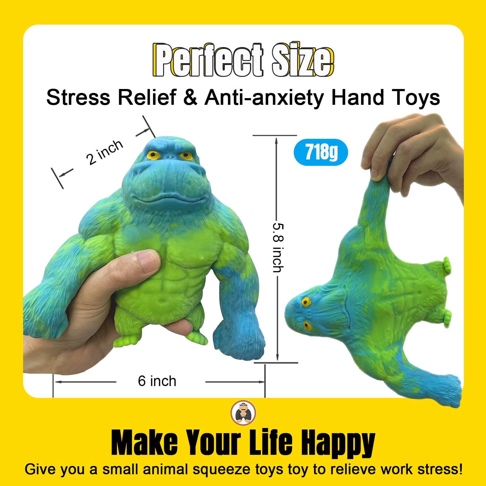 YHan gorilla toy is washable and durable for repeated use.