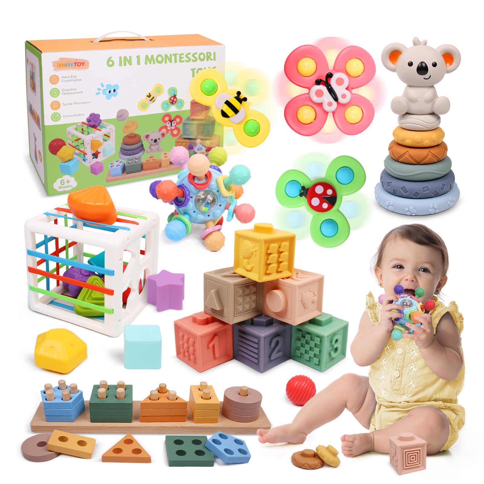YHHYTOY 6-in-1 montessori toys for babies, supporting versatile learning play