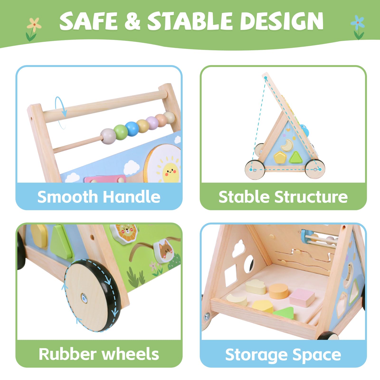 YHHYTOY wooden walker with rear storage for small toys and treasures