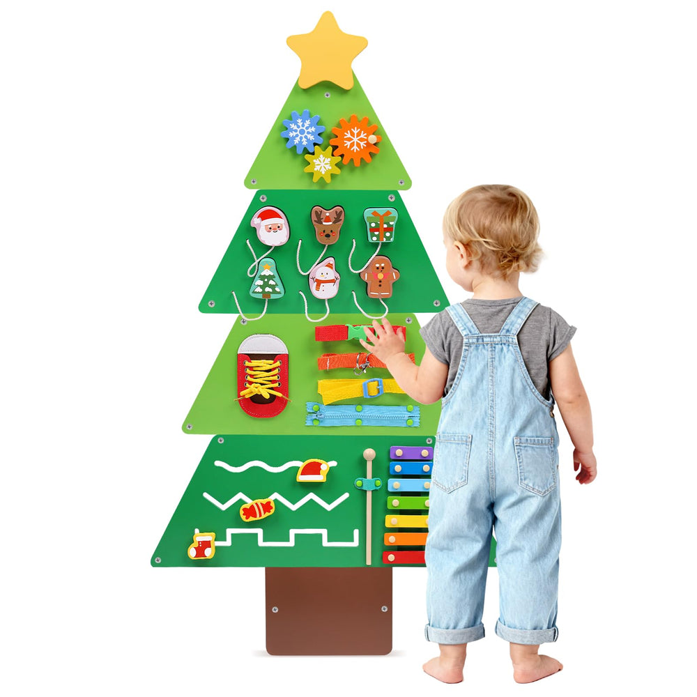 YHHYTOY wooden tree montessori wall busy board boosts sensory play and early exploration.