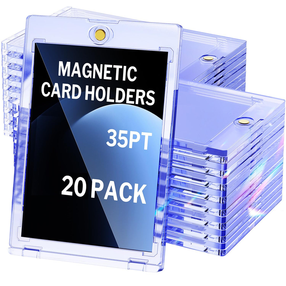 YHijf 20-pack magnetic card holder front view protects trading cards and keeps them organized.