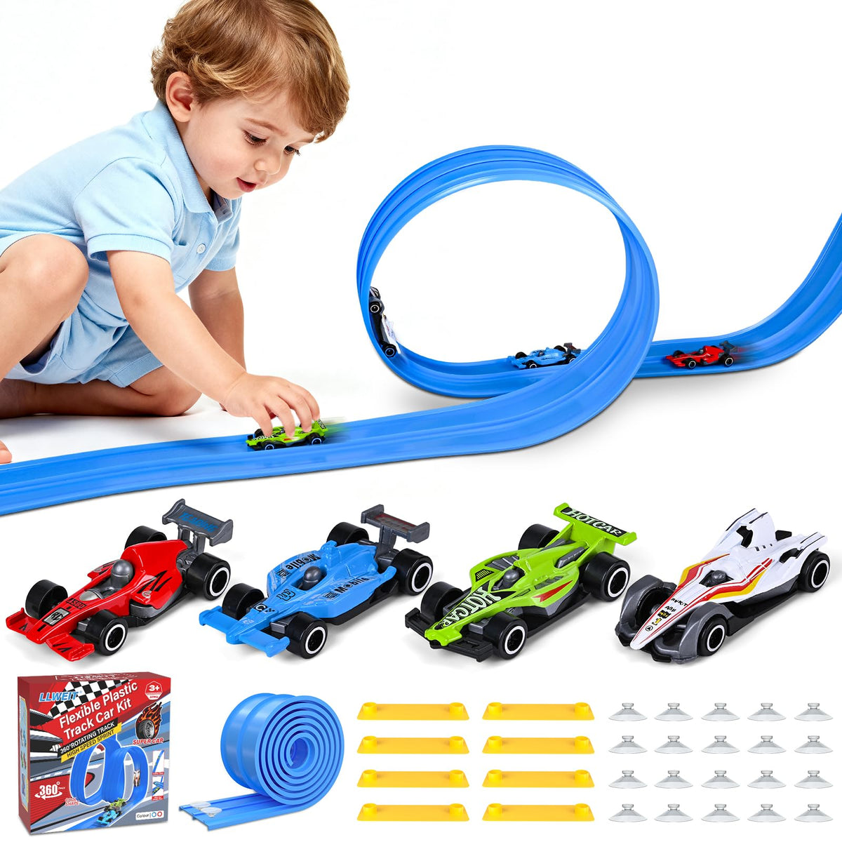 YHXKJ flexible track assembly shows 13ft length for expansive layouts