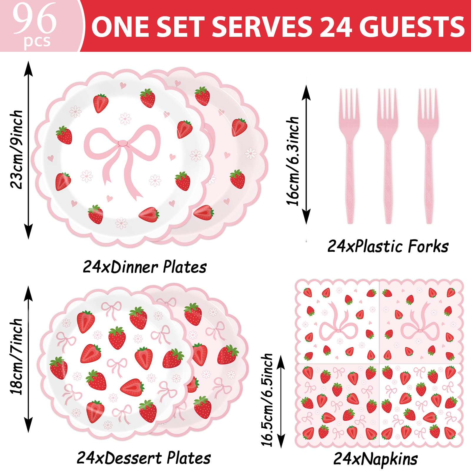 Yiaoyinnz strawberry bow plates 7 inch, cute mini plates for appetizers.
