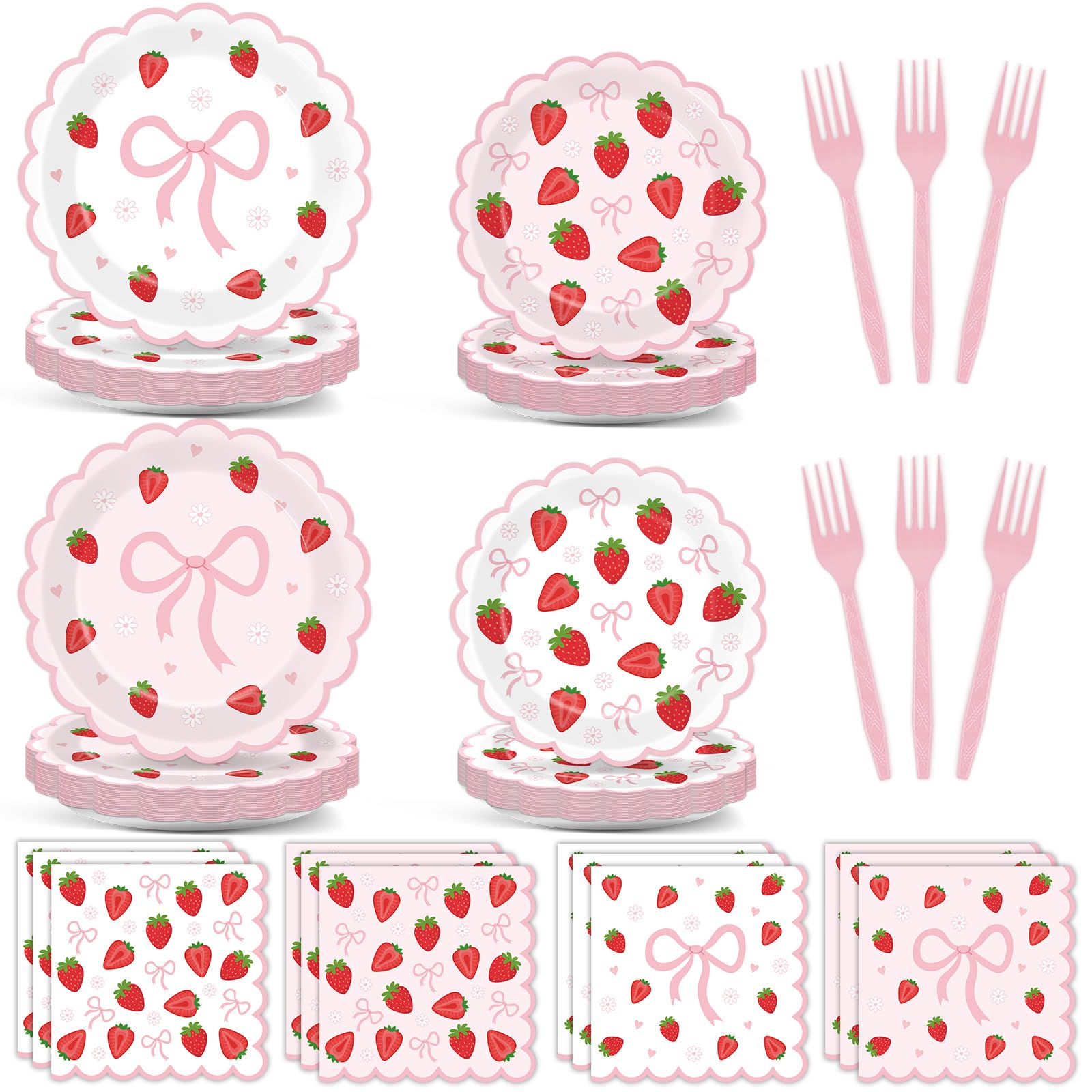 Yiaoyinnz strawberry bow plates 9 inch, two designs for festive dessert service.