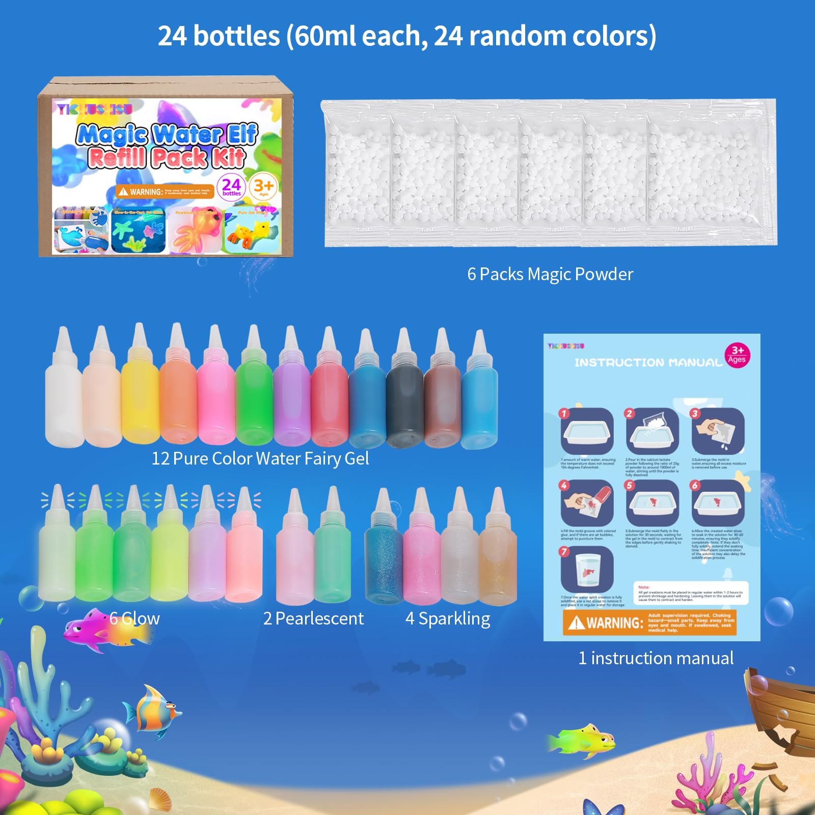 Yichushisu Pearlescent Gels Pack for shimmering kid-friendly crafts.