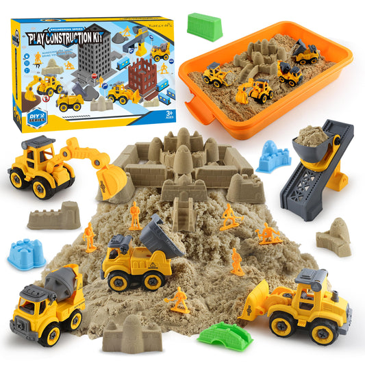 YIDESTARS construction sandbox with four vehicles promotes hands-on construction play.