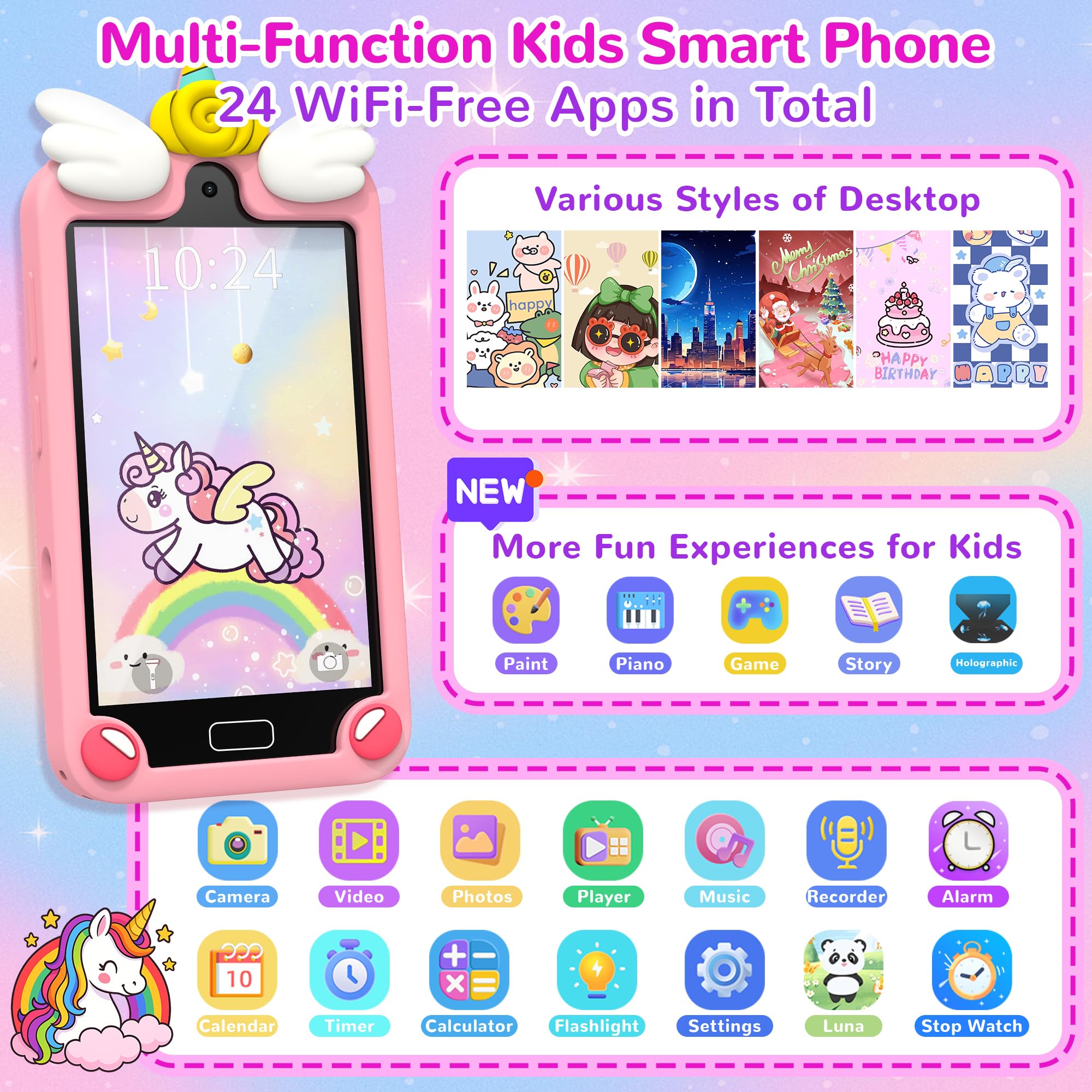 YIFOCO Kids Smart Phone dual cameras for fun photos and selfies.