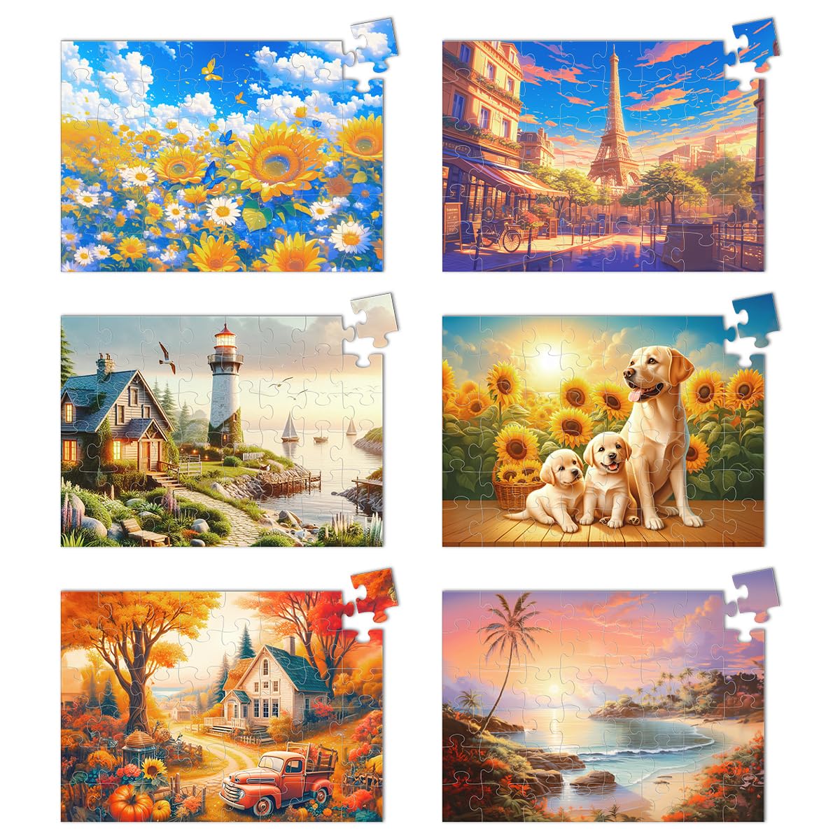 Yigney 6-pack puzzle packaging shown as a gift-ready set for seniors.