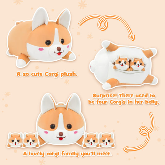 YIIQUWEN Corgi Plush belly unzip reveals four baby puppies, playful surprise