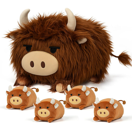 YIIQUWEN Highland Cow stuffed animal belly-calves reveal a playful surprise for kids