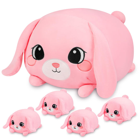 yiiquwen pink bunny plush belly reveal with four hidden babies for playful gifting