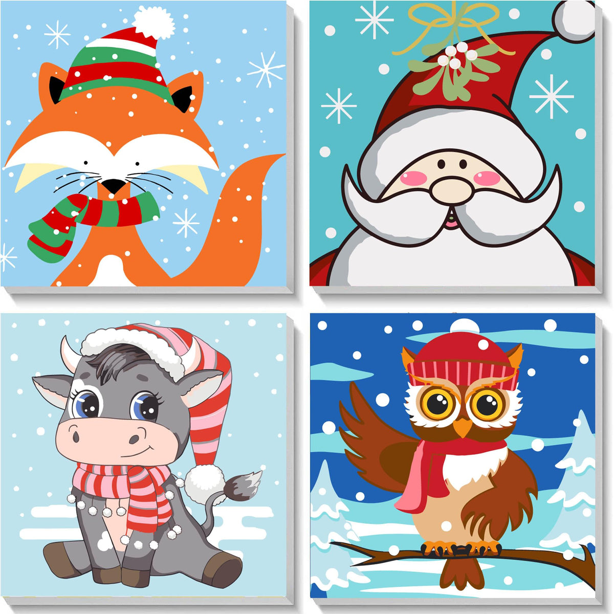 Yijingtop Christmas paint-by-number with cute animals on framed canvas boosts creativity for kids