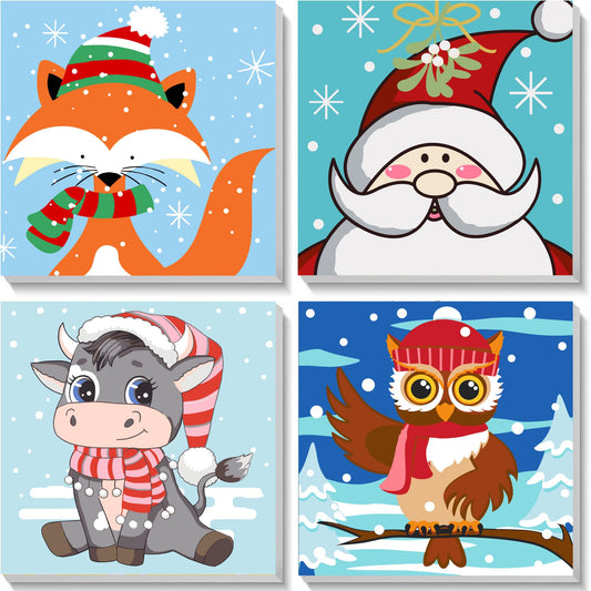 Yijingtop Christmas paint-by-number with cute animals on framed canvas boosts creativity for kids