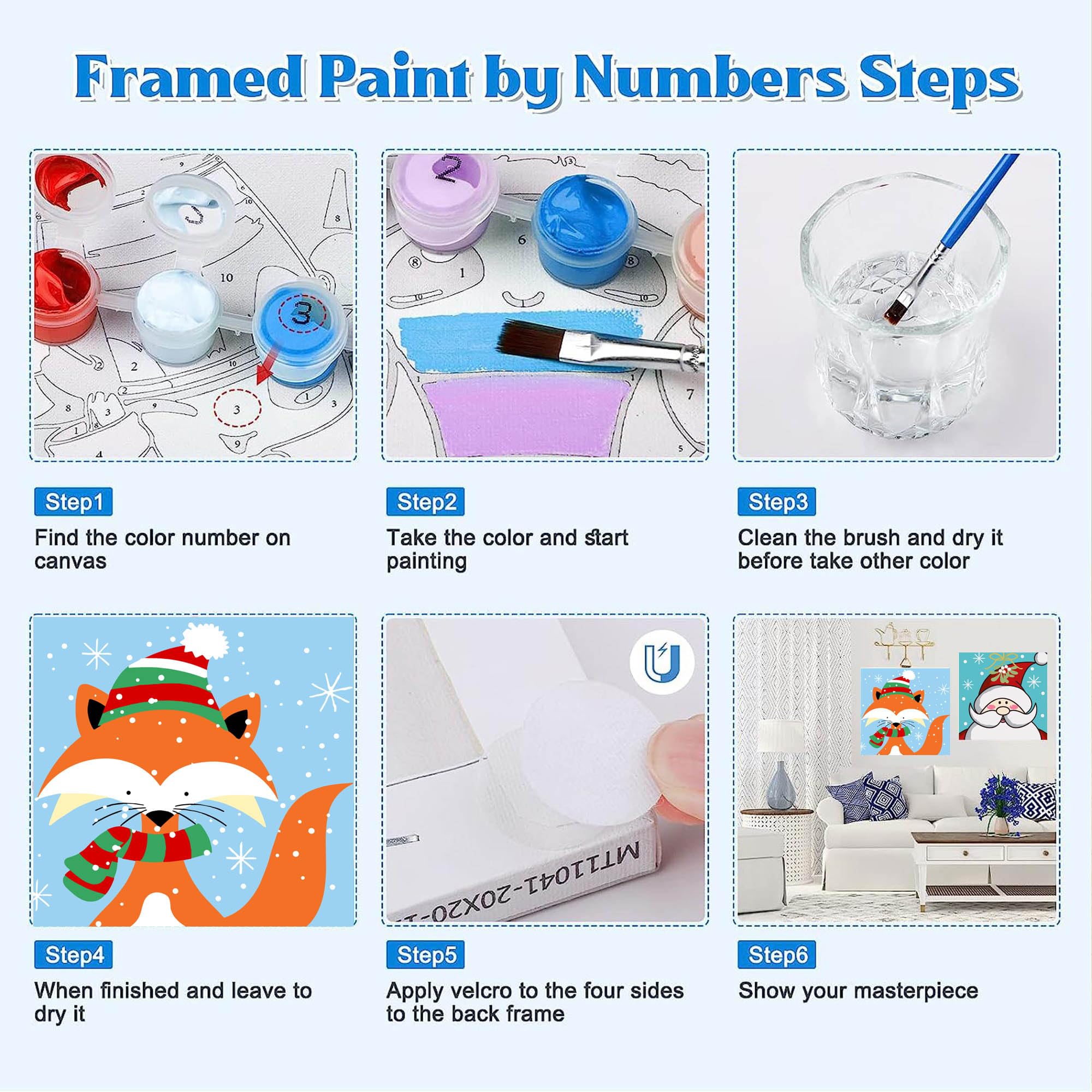 Complete kit enables immediate creative activity with a framed artwork