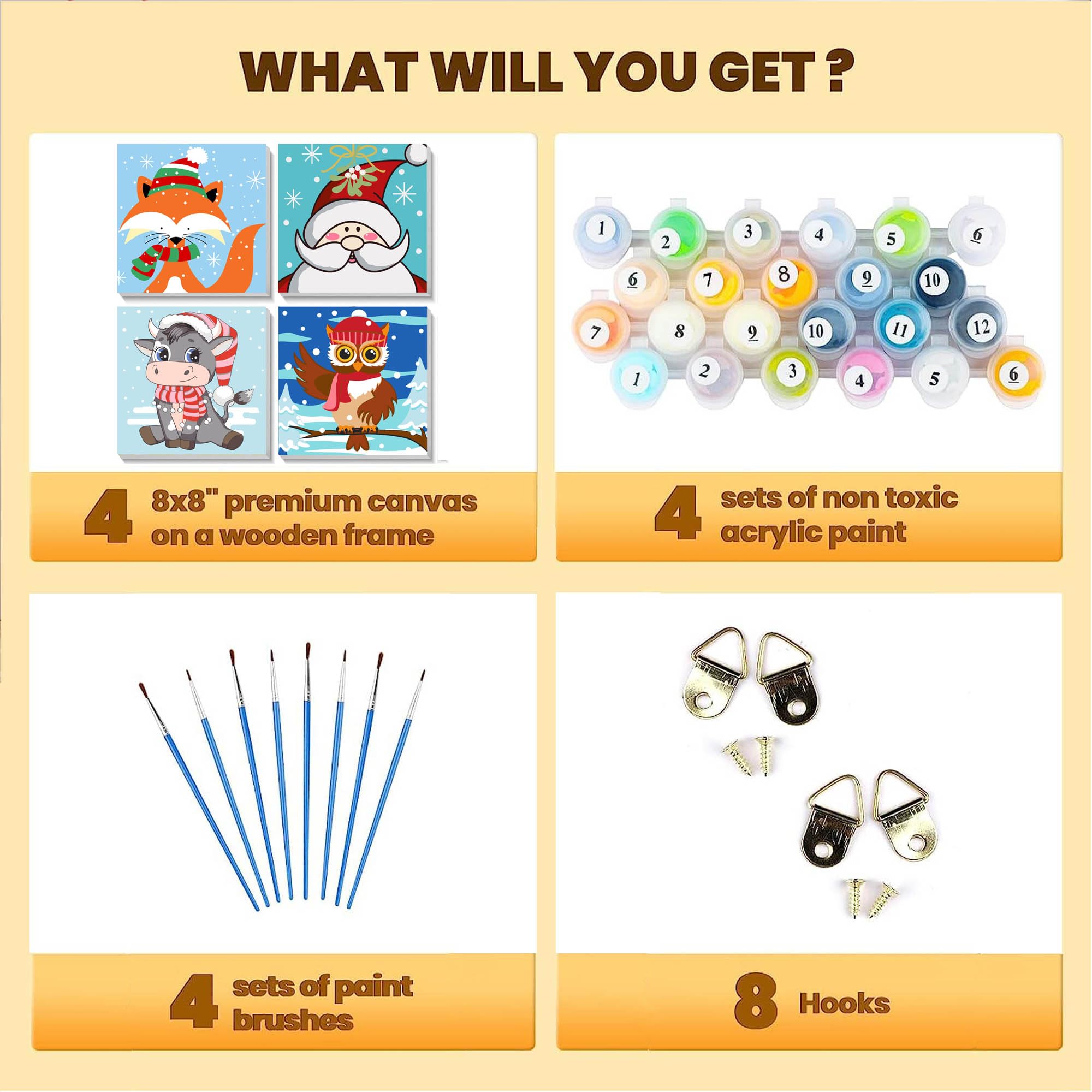 Easy-to-read numbers and colors guide kids through painting with Yijingtop kits
